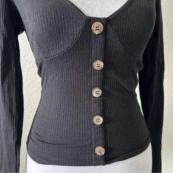 REFORMATION Virgil Knit Long sleeve Top in Black Sz. Small - Picture 3 of 11